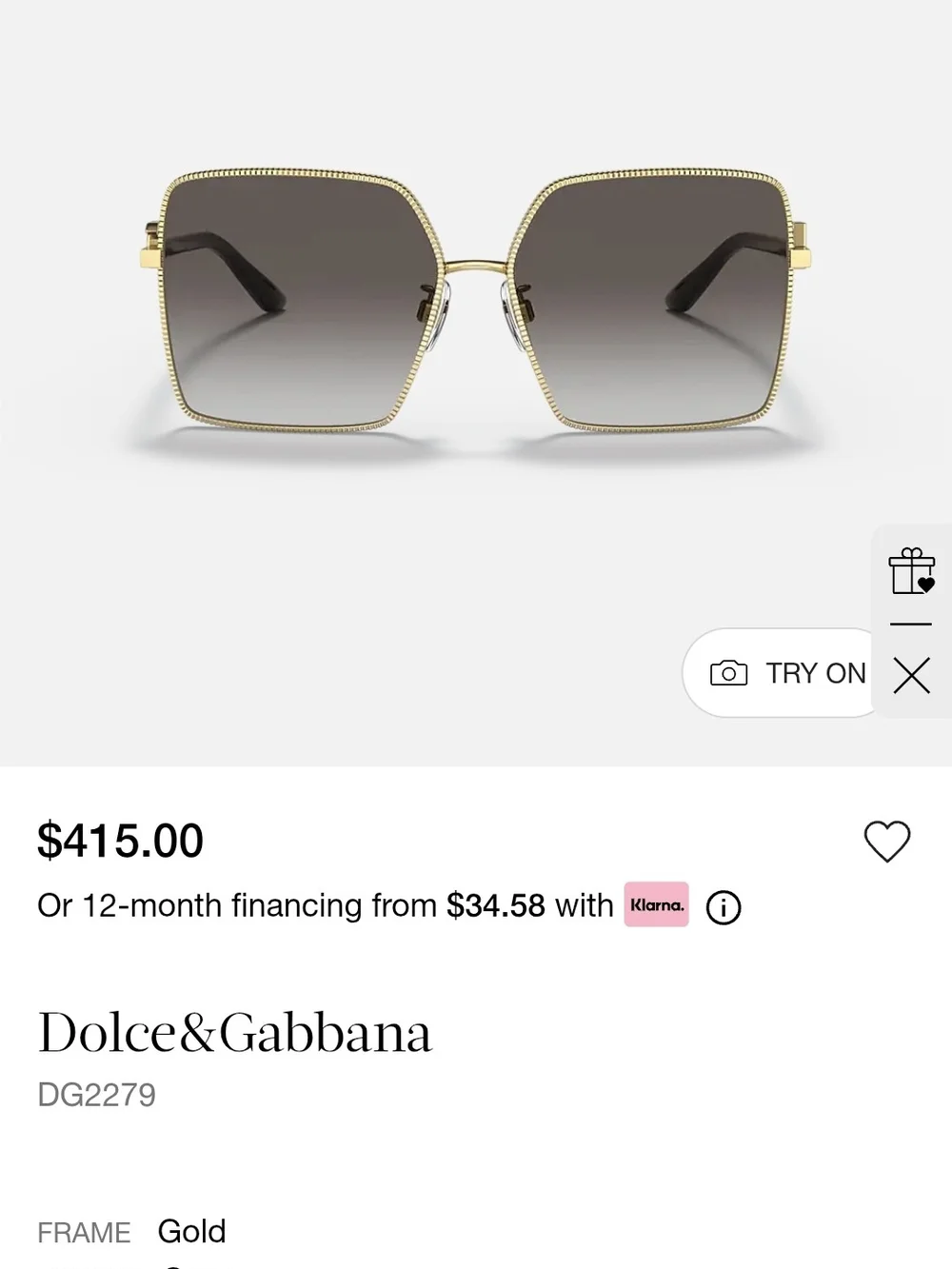 Dolce & Gabbana Gold Frame Sunglasses with Dark Gray Lenses